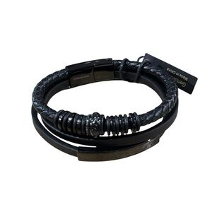 Anthony Jacobs Black Braided Bracelet Men Leather mixed Media